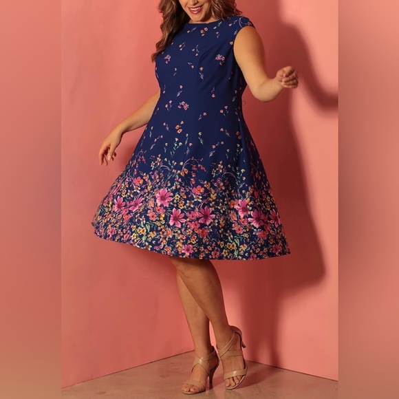 Navy and Floral Dress β By London Times, Size 10 - Picture 7 of 14